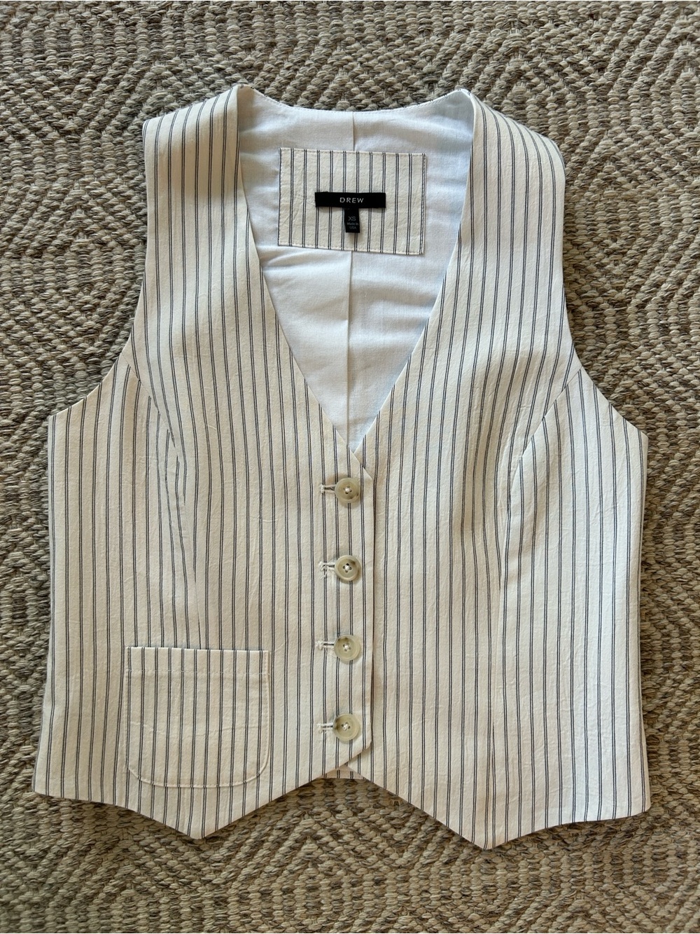 DREW Cream Vest with Navy Pinstripes